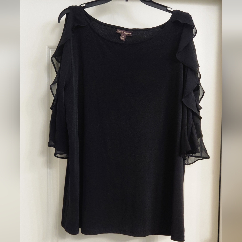 Bold Elements Elegant Black Ruffle Cold Shoulder … - image 1